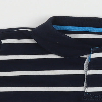 Close-up detail of St Bernard boys’ blue striped cotton basic casual, size 9-12, months collared button