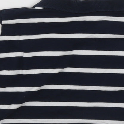 Brand and care label for St Bernard boys’ blue striped cotton basic casual, size 9-12, months collared button