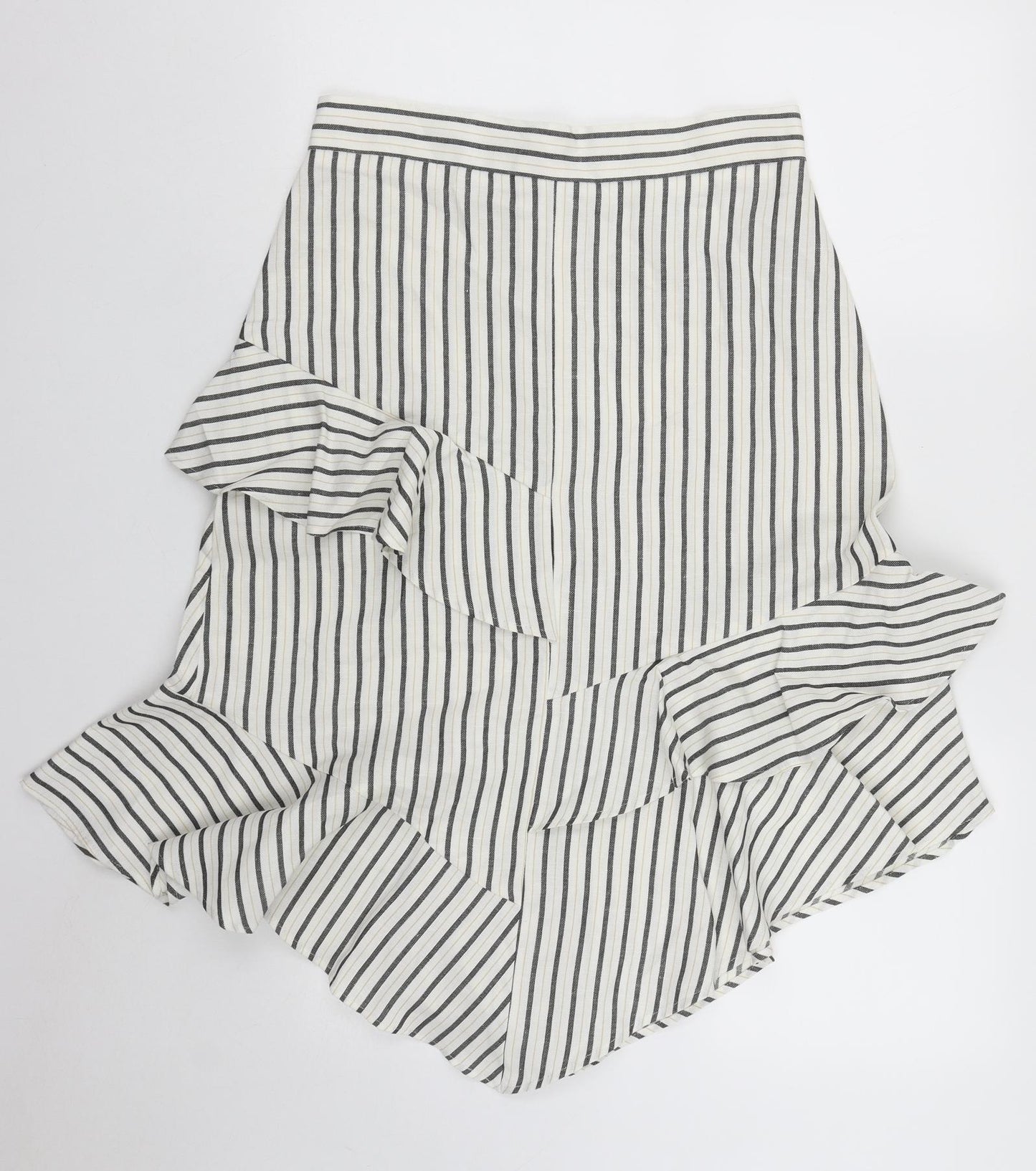 Marks and Spencer Womens Beige Striped Flax Swing Skirt Size 10   Zip