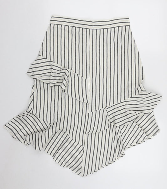 Marks and Spencer Womens Beige Striped Flax Swing Skirt Size 10   Zip
