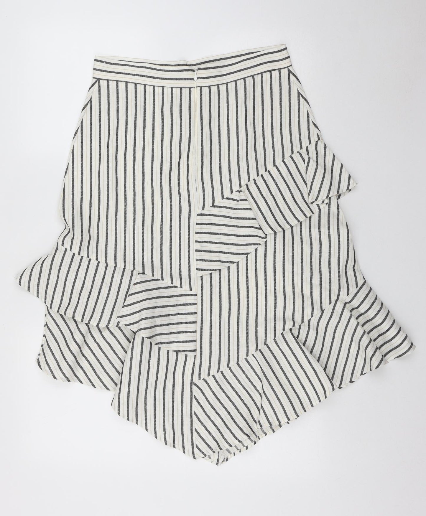 Marks and Spencer Womens Beige Striped Flax Swing Skirt Size 10   Zip