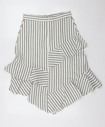 Marks and Spencer Womens Beige Striped Flax Swing Skirt Size 10   Zip