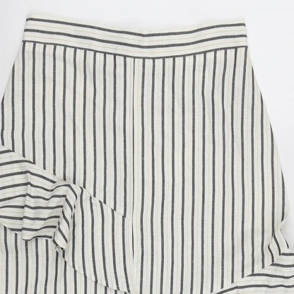 Marks and Spencer Womens Beige Striped Flax Swing Skirt Size 10   Zip