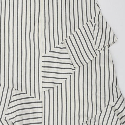Marks and Spencer Womens Beige Striped Flax Swing Skirt Size 10   Zip
