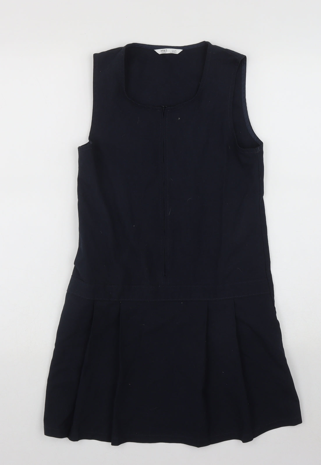 Marks and Spencer Girls Blue  Polyester Pinafore/Dungaree Dress  Size 9-10 Years  Scoop Neck Zip