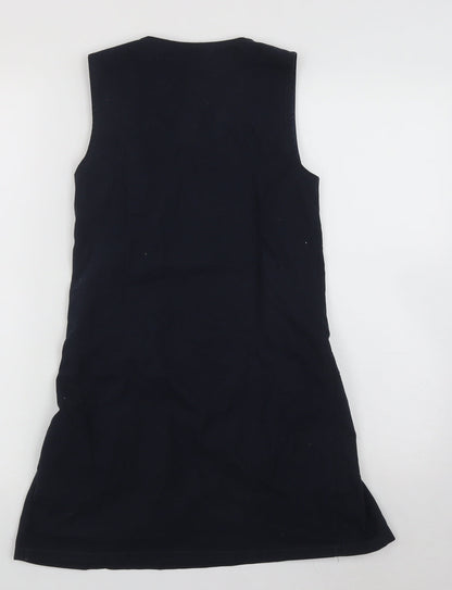 Marks and Spencer Girls Blue  Polyester Pinafore/Dungaree Dress  Size 9-10 Years  Scoop Neck Zip