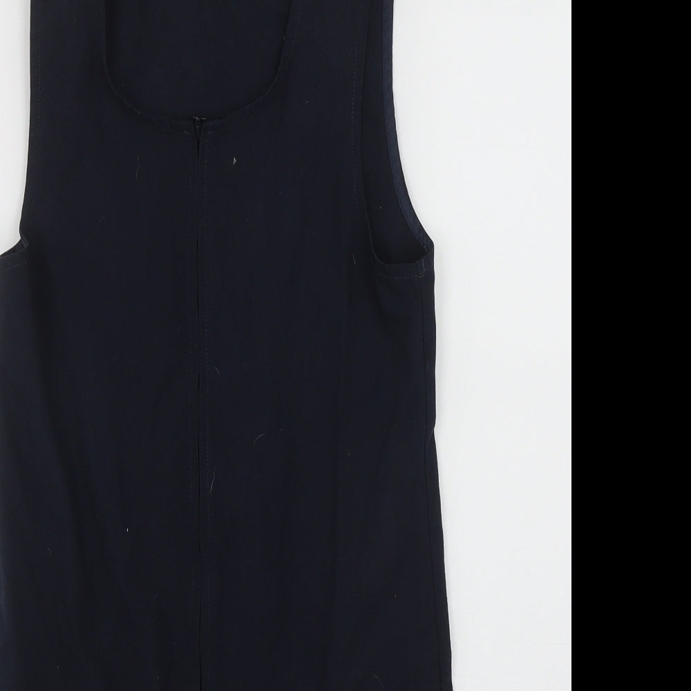 Marks and Spencer Girls Blue  Polyester Pinafore/Dungaree Dress  Size 9-10 Years  Scoop Neck Zip