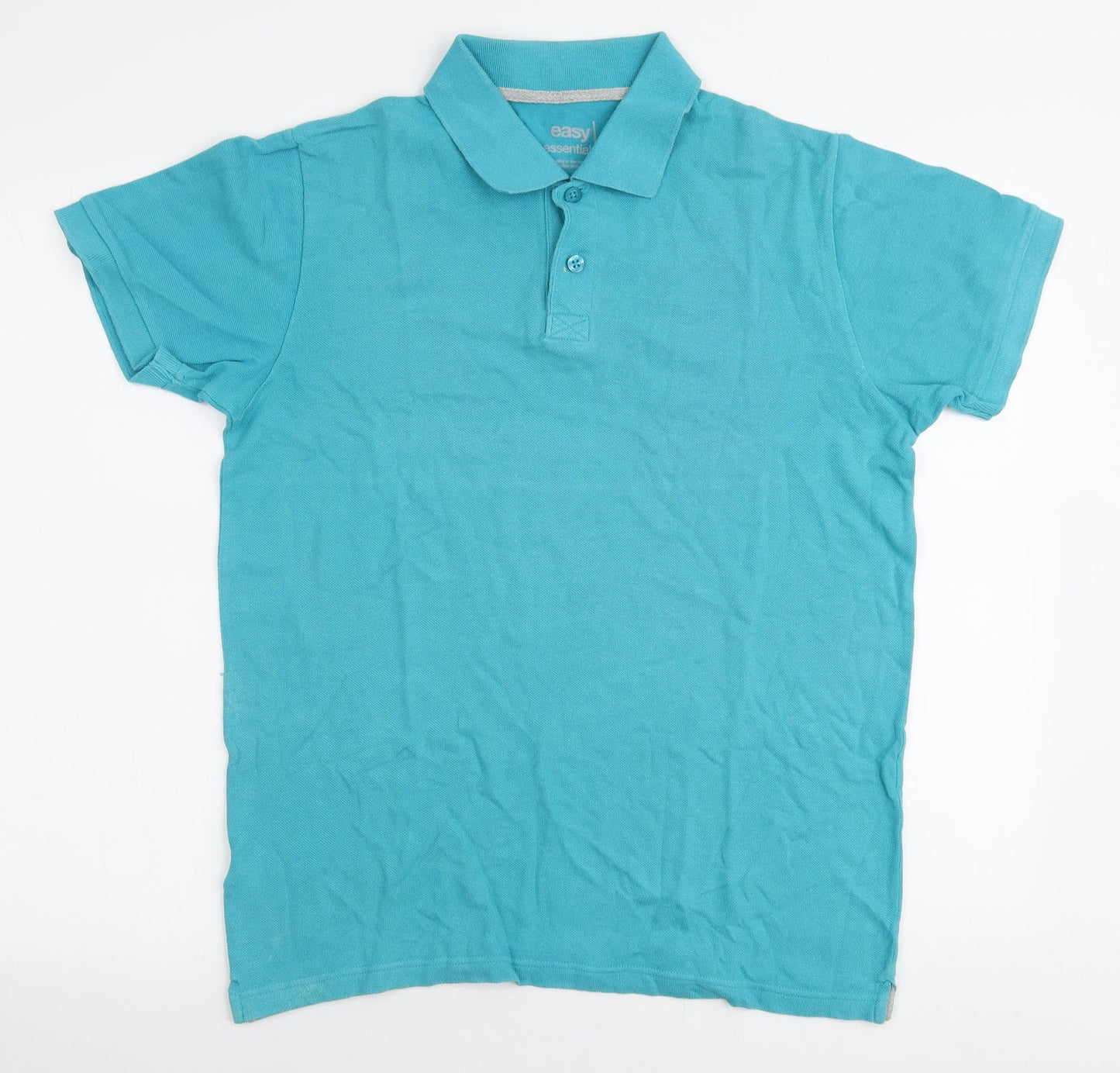 Easy Mens Blue  Cotton  Polo Size M Collared Button