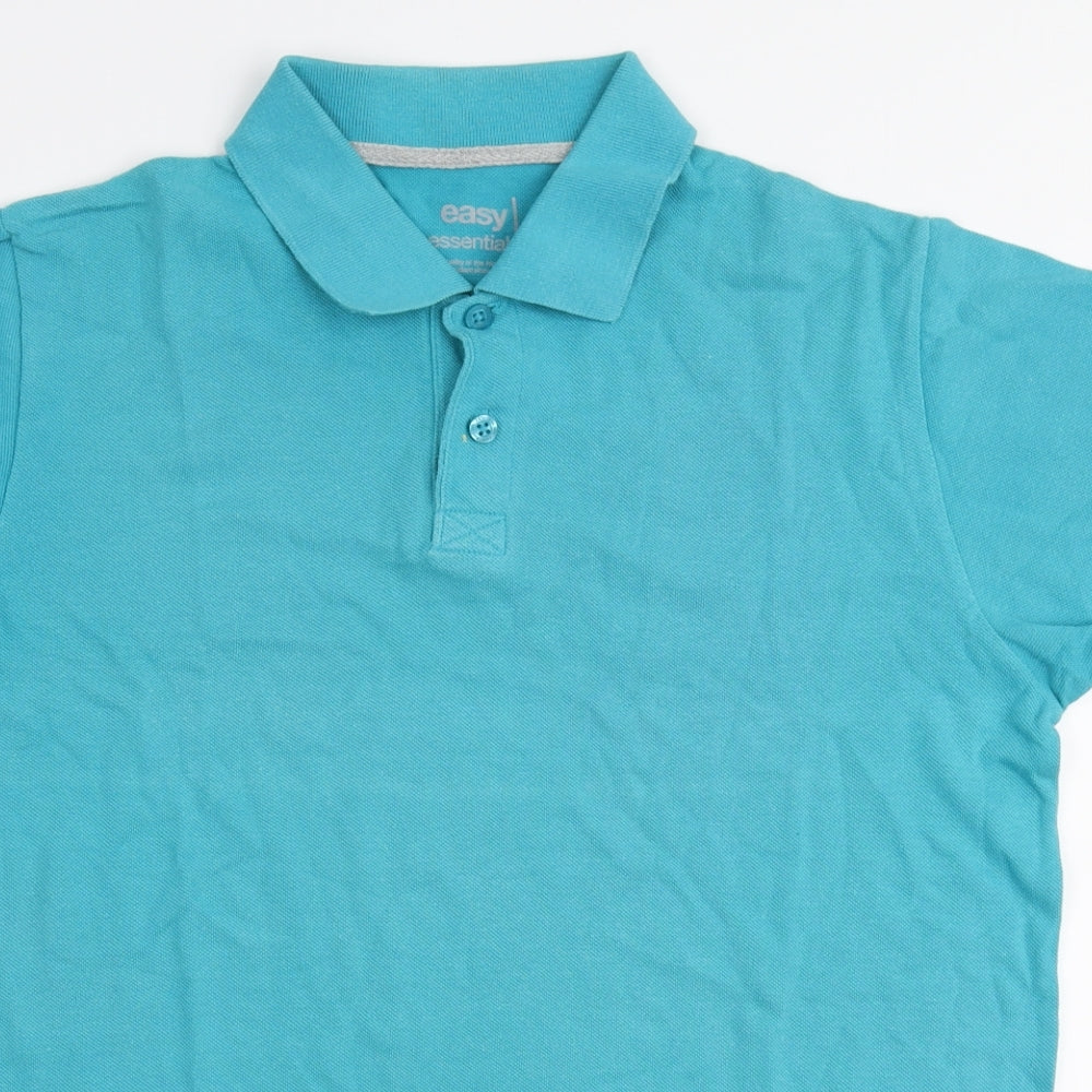Easy Mens Blue  Cotton  Polo Size M Collared Button