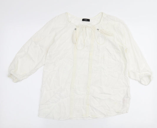 F&F Womens Ivory  Viscose Basic Blouse Size 6 Round Neck