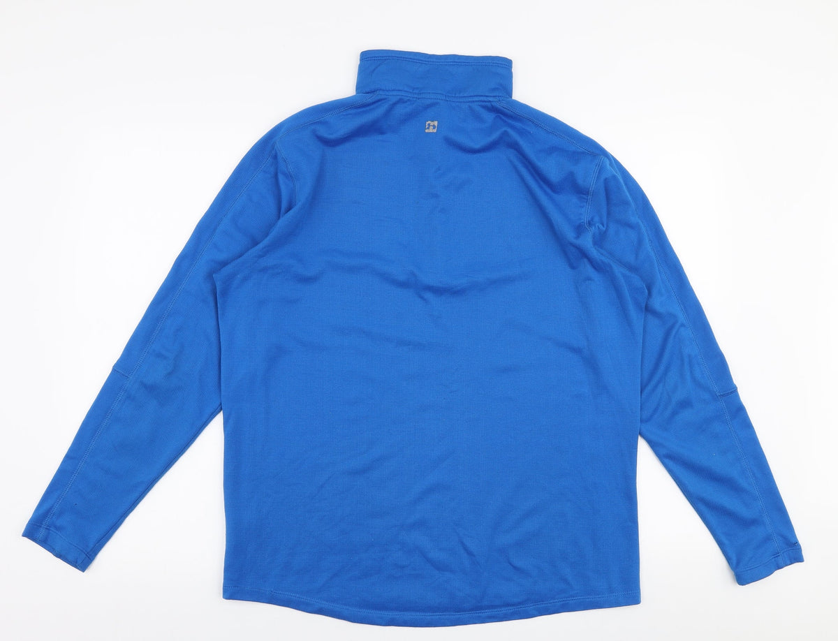 Back view of Hind men’s blue polyester pullover sweatshirt, size M