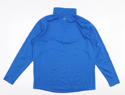 Back view of Hind men’s blue polyester pullover sweatshirt, size M