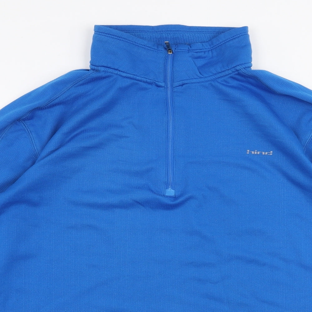Close-up detail of Hind men’s blue polyester pullover sweatshirt, size M