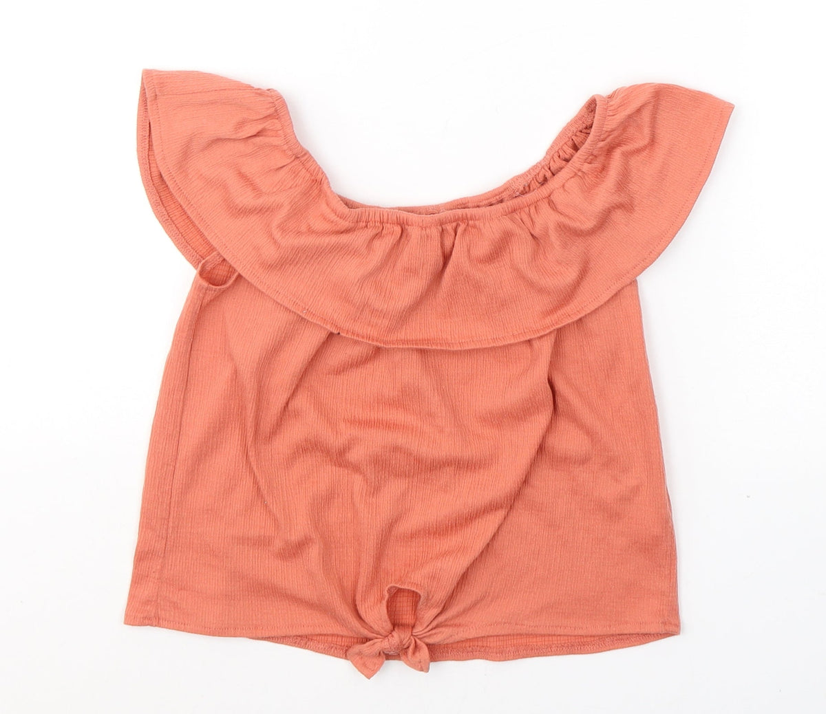 Additional front view of Primark girls’ orange polyester basic blouse, size 9-10, years round neck pullover - knot detail