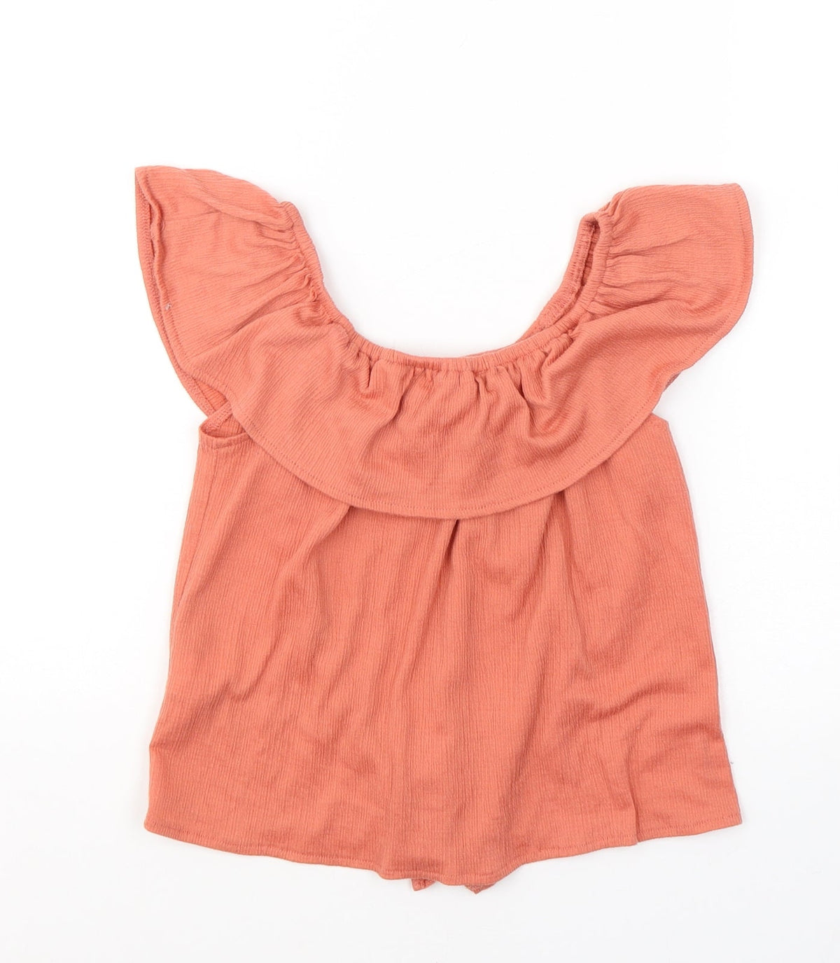 Back view of Primark girls’ orange polyester basic blouse, size 9-10, years round neck pullover - knot detail