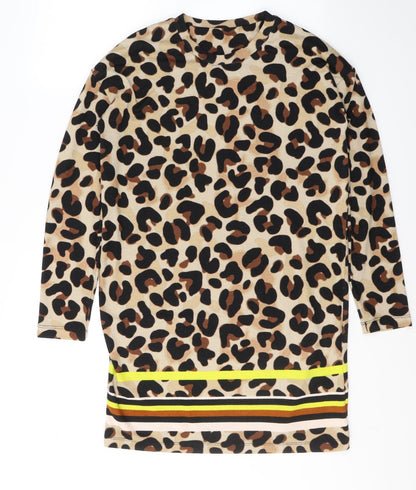 F&F Womens Beige Animal Print Polyester Jacket Dress  Size 12  Round Neck Pullover