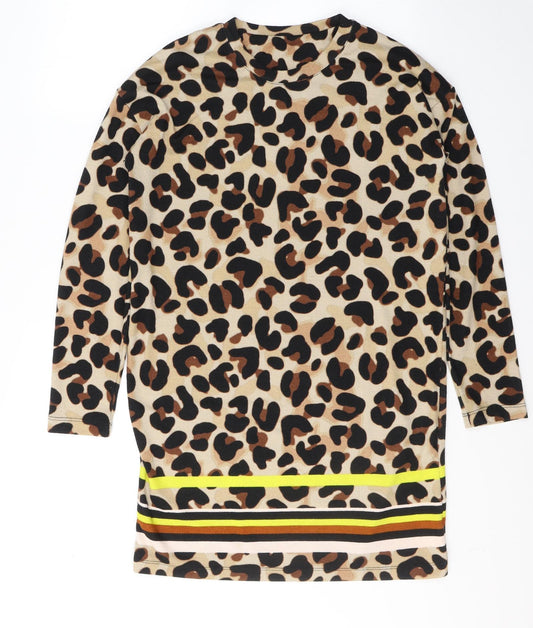 F&F Womens Beige Animal Print Polyester Jacket Dress  Size 12  Round Neck Pullover
