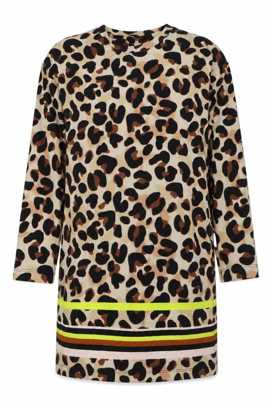 Front view of F&F women’s beige animal print polyester jacket dress, size UK 12, round neck pullover