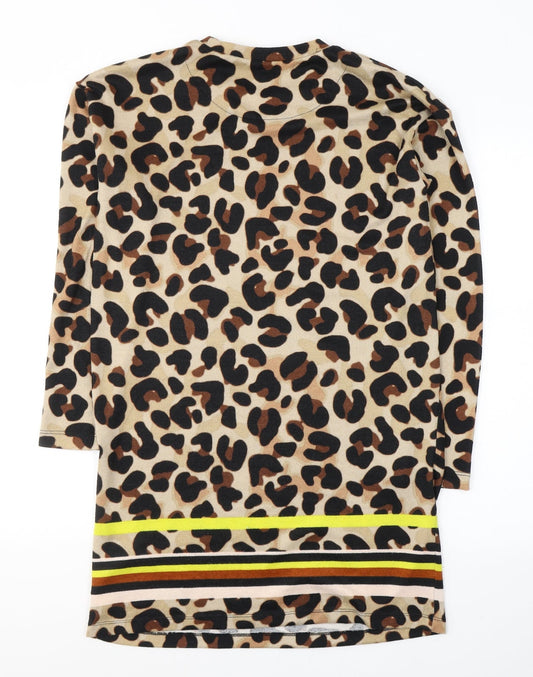 F&F Womens Beige Animal Print Polyester Jacket Dress  Size 12  Round Neck Pullover