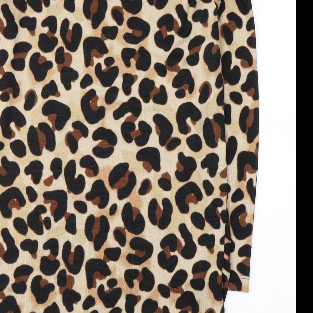 F&F Womens Beige Animal Print Polyester Jacket Dress  Size 12  Round Neck Pullover