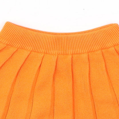 Preworn Girls Orange  Acrylic Pleated Skirt Size 3 Years  Regular Pull On