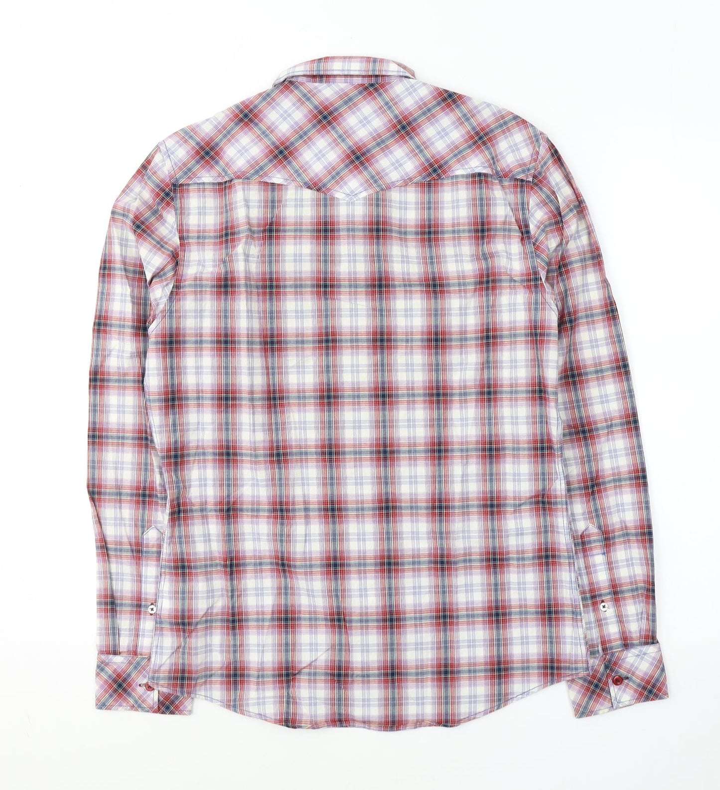 River Island Mens Red Plaid Cotton  Button-Up Size S Collared Button