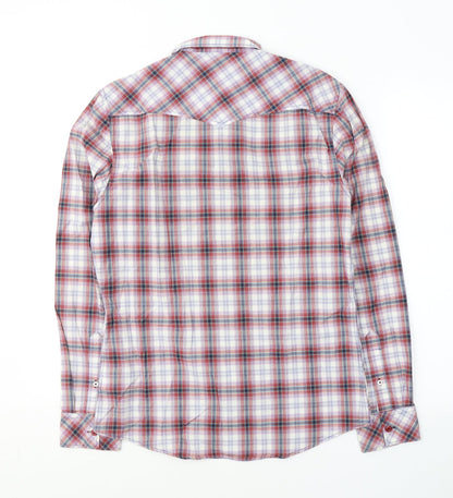 River Island Mens Red Plaid Cotton  Button-Up Size S Collared Button