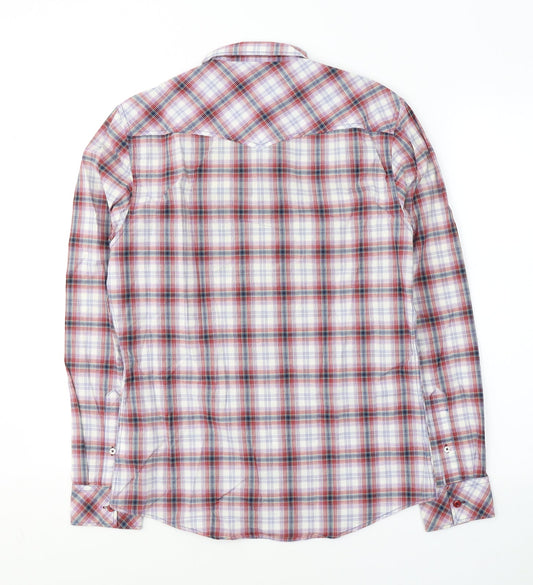 River Island Mens Red Plaid Cotton  Button-Up Size S Collared Button