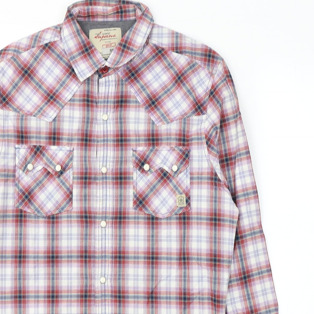 River Island Mens Red Plaid Cotton  Button-Up Size S Collared Button