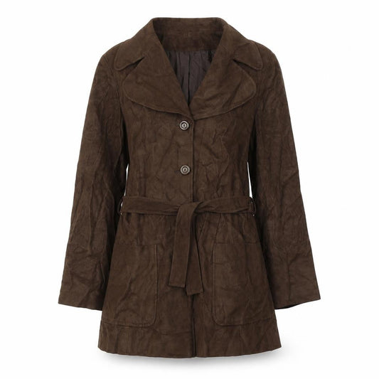 Front view of Bay Company women’s brown pea coat coat, size UK 10, button