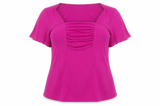 Front view of Joanna Hope women’s pink polyester basic blouse, size UK 14, square neck