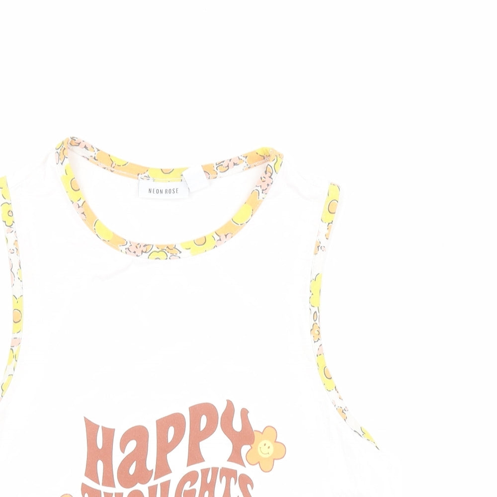 Womens UK Size M Neon Rose White Cropped Tank