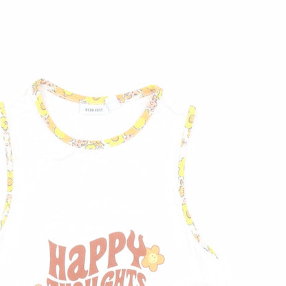 Womens UK Size M Neon Rose White Cropped Tank