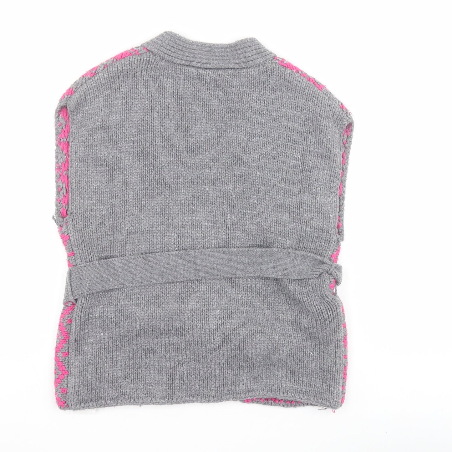 New Look Girls Grey V-Neck Fair Isle Acrylic Cardigan Jumper Size 3 Years  Snap