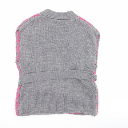 New Look Girls Grey V-Neck Fair Isle Acrylic Cardigan Jumper Size 3 Years  Snap