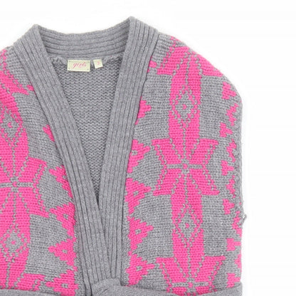 New Look Girls Grey V-Neck Fair Isle Acrylic Cardigan Jumper Size 3 Years  Snap