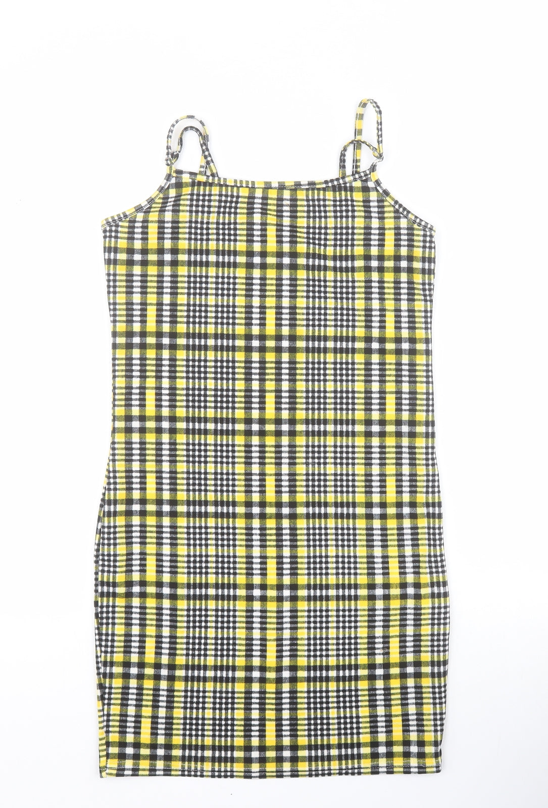 Additional front view of SHEIN girls’ yellow plaid polyester mini, size 12, years square neck pullover