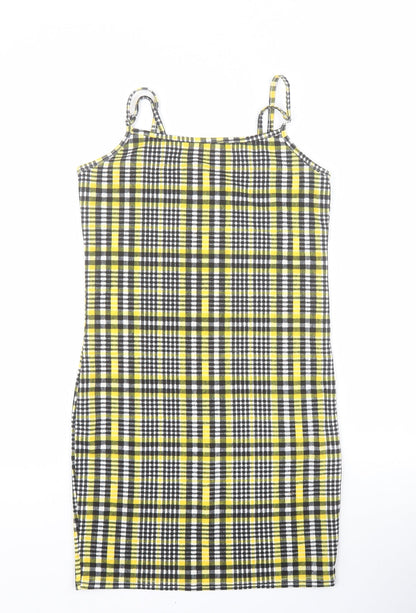 Additional front view of SHEIN girls’ yellow plaid polyester mini, size 12, years square neck pullover