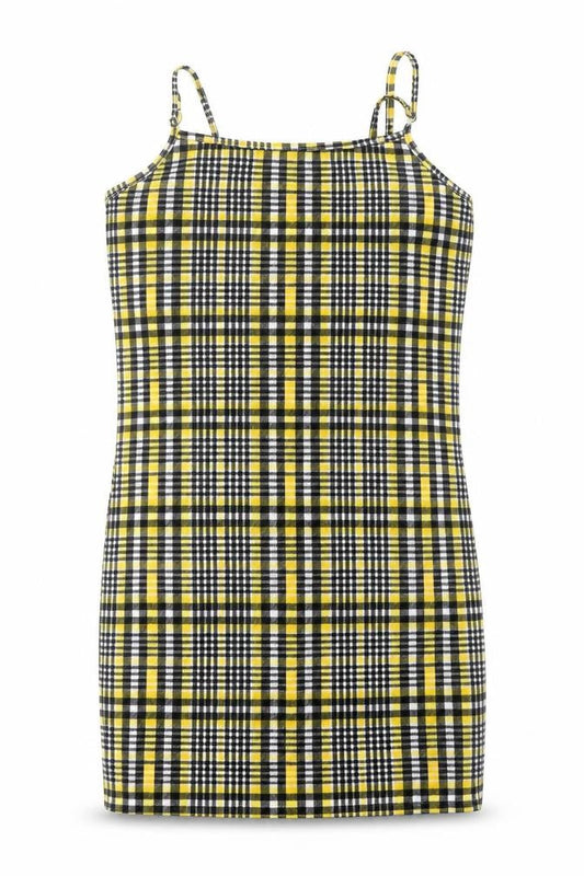 SheIn Girls Yellow Plaid Polyester Mini  Size 12 Years  Square Neck Pullover
