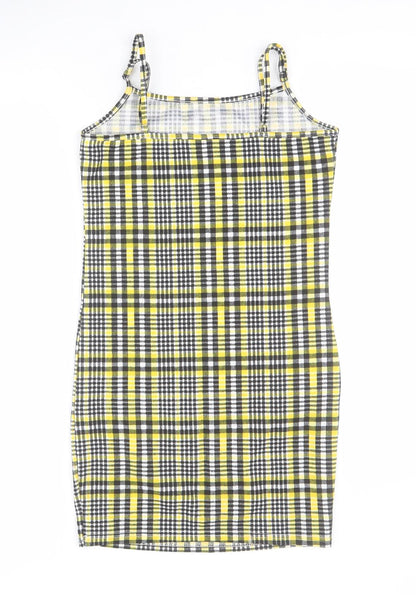 Back view of SHEIN girls’ yellow plaid polyester mini, size 12, years square neck pullover