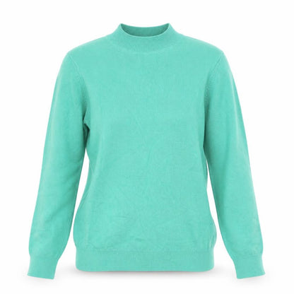 Front view of Gallery women’s green mock neck viscose jumper, size XS