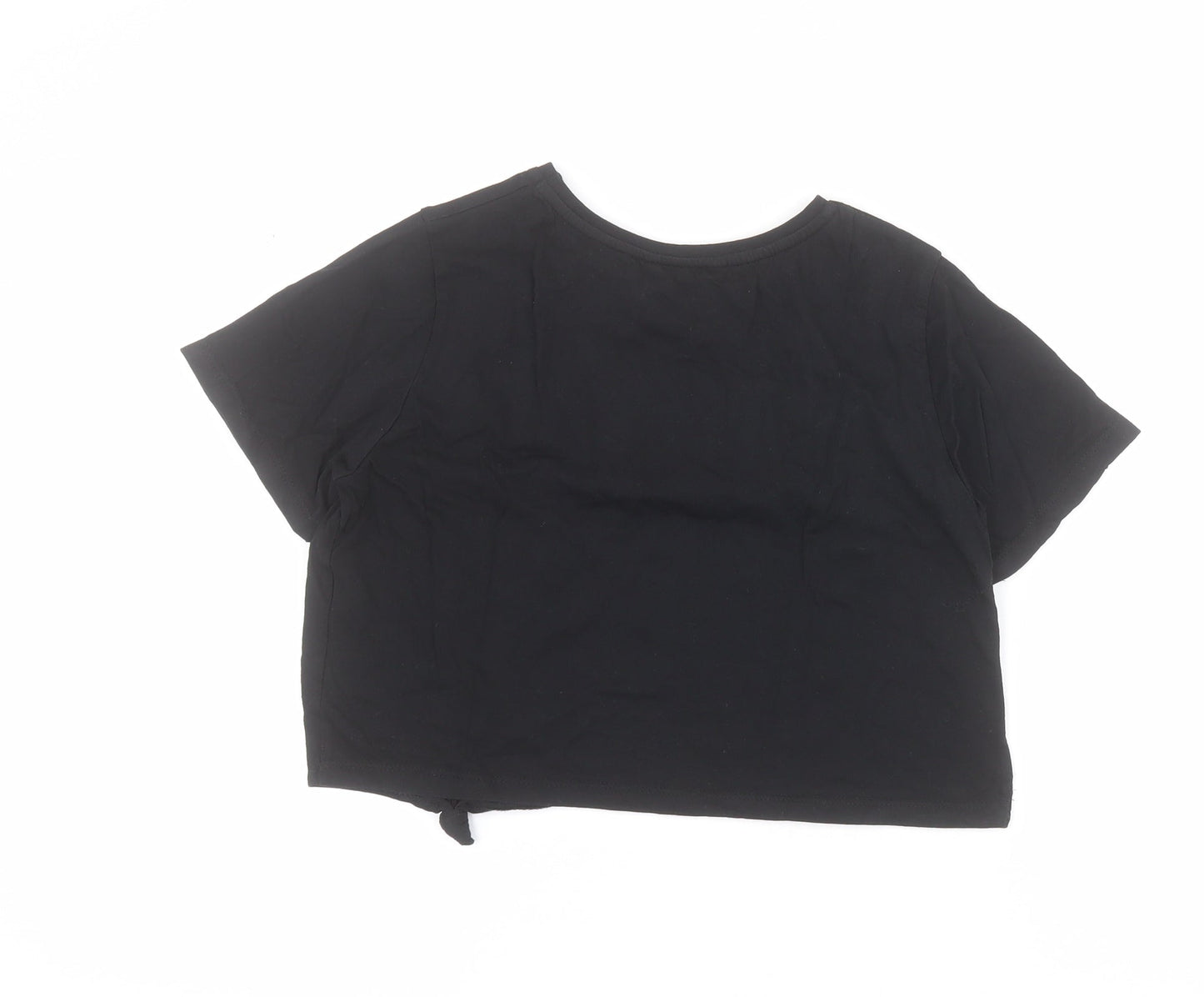 Matalan Womens Black  100% Cotton Cropped T-Shirt Size 12 Crew Neck - Slogan