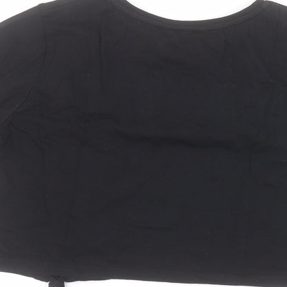 Matalan Womens Black  100% Cotton Cropped T-Shirt Size 12 Crew Neck - Slogan
