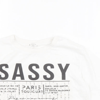 Matalan Girls White  100% Cotton Cropped T-Shirt Size 11 Years Crew Neck Pullover - Slogan