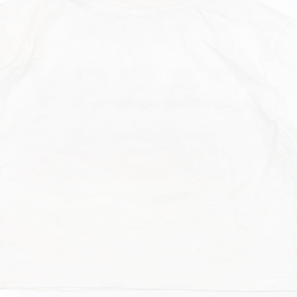 Matalan Girls White  100% Cotton Cropped T-Shirt Size 11 Years Crew Neck Pullover - Slogan