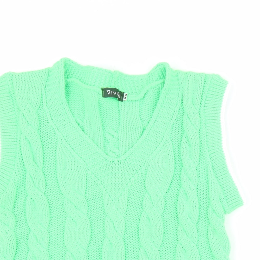 Vivichi Womens Green V-Neck  Acrylic Vest Jumper Size XS