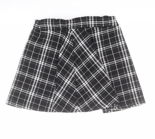 SheIn Womens Black Plaid Polyester Skater Skirt Size M
