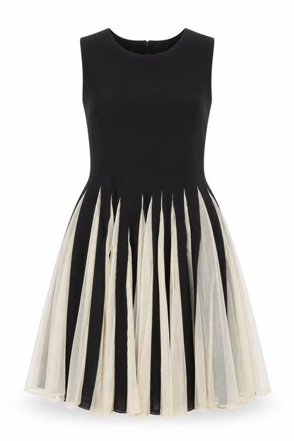 Front view of ASOS women’s black polyester fit & flare, size UK 10, round neck button