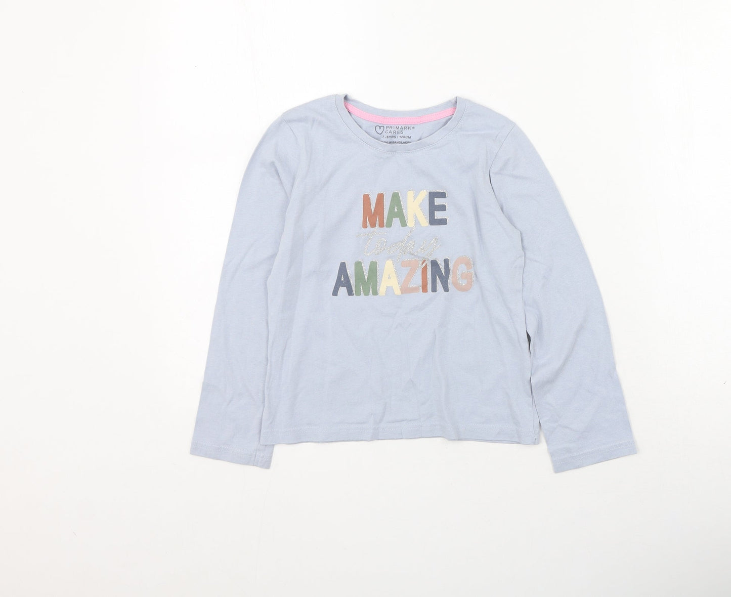 Primark  Girls Blue  Cotton Pullover Casual Size 7-8 Years Round Neck Pullover - Make Today Amazing