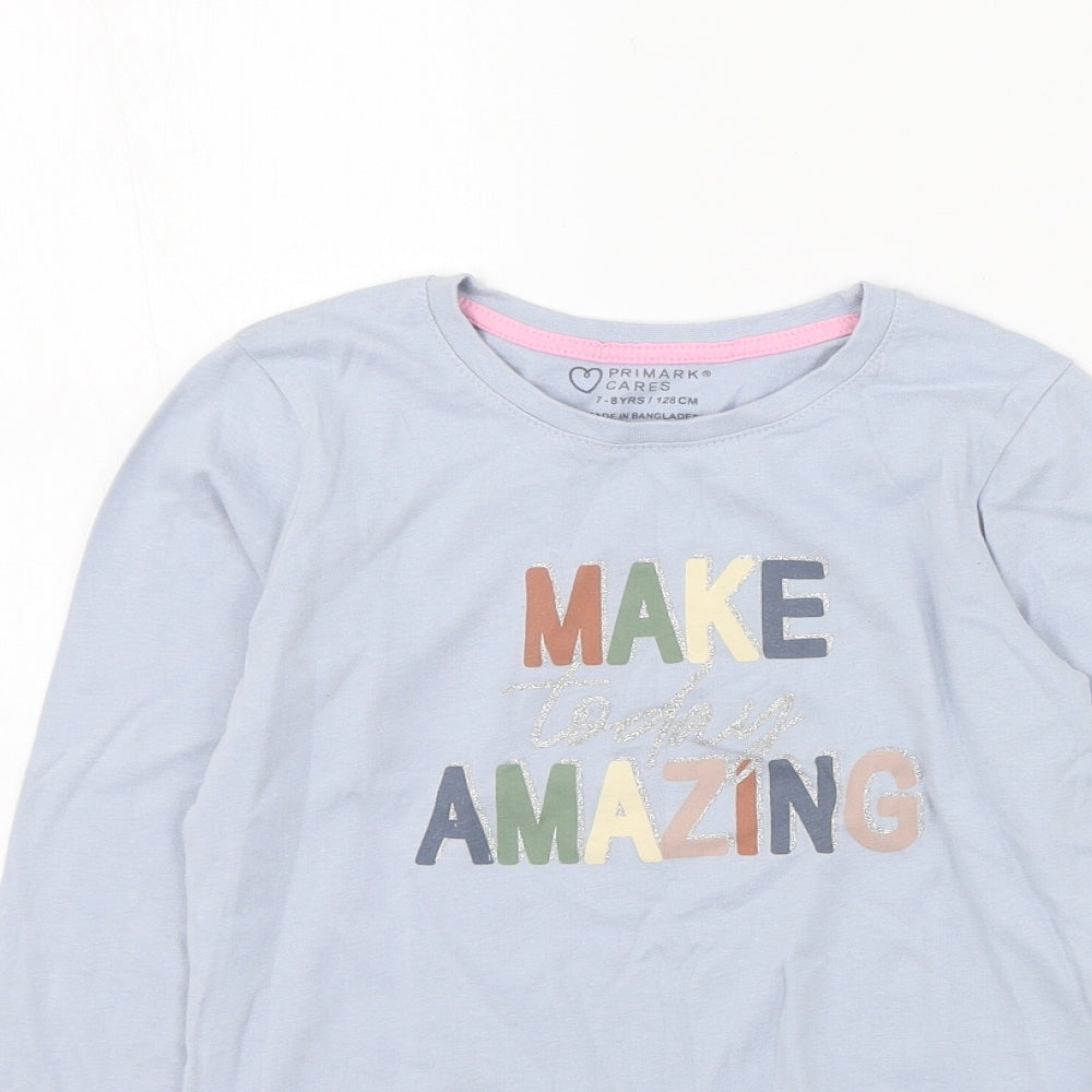 Primark  Girls Blue  Cotton Pullover Casual Size 7-8 Years Round Neck Pullover - Make Today Amazing